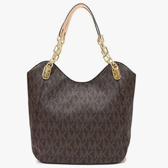 Michael Kors Handbags - EUC Michael Kors Lilly Brown Signature Monogram Chain Tote Bag